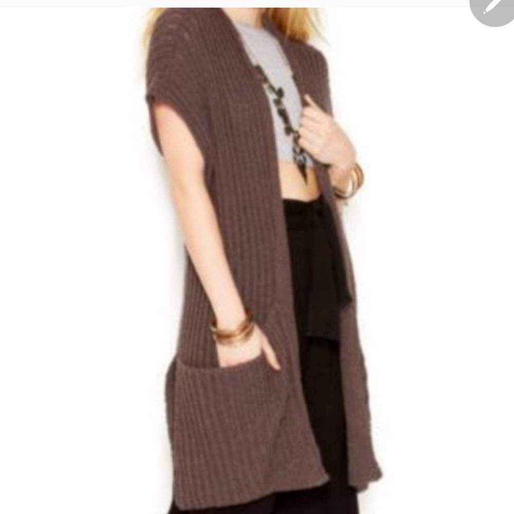 Free People Brown Maxi Cardigan Sweater with Pockets